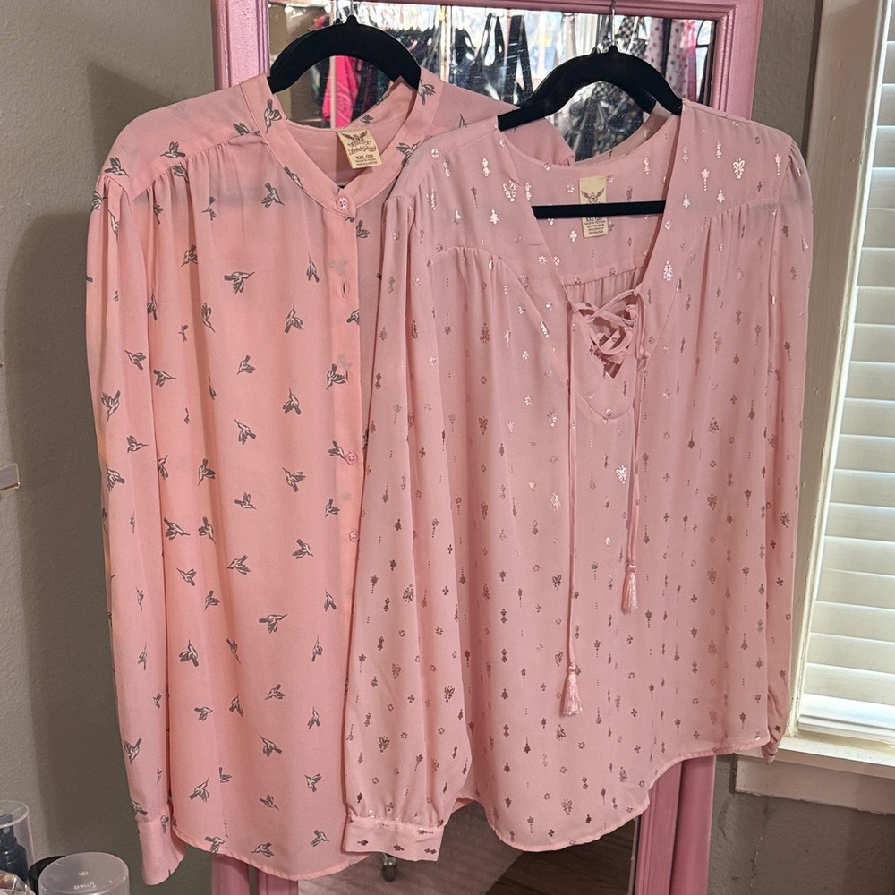 Bundle of Two Faded Glory Pink Print Blouses